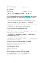English Worksheet: Module: Grammar       2017-2018 QUIZ N1 SEMESTER III 2018