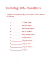 English Worksheet: WH - QUESTIONS 