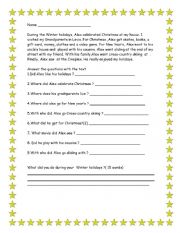 English Worksheet: Winter Holiday  Reading
