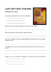 English Worksheet: Lion King, I Just Can�t Wait To Be King