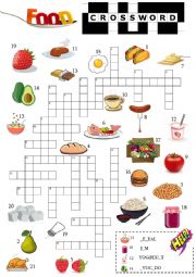 English Worksheet: Food Crossword