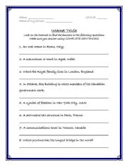 English Worksheet: Travel Internet Trivia