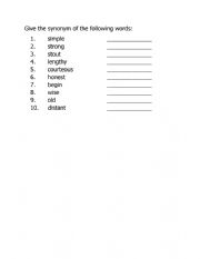 English Worksheet: Synonym
