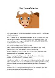 English Worksheet: The Year of the Ox