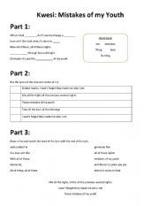 Kwesi: Mistakes Of My Youth - ESL worksheet by shacurington