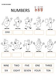 Picture Dictionary Numbers 1-10 worksheet