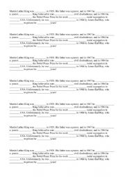 English Worksheet: Mrtin Luther King simple biography