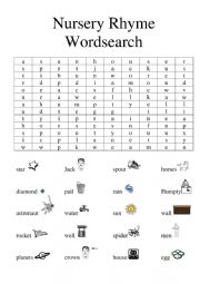 English Worksheet: Nursery Rhyme Word Search