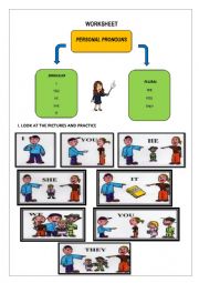 English Worksheet: WORKSHEET: PERSONAL PRONOUNS AND VERB TO BE