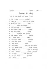 English Worksheet: some any