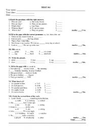 English Worksheet: Entry test