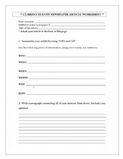 Newspaper Worksheet