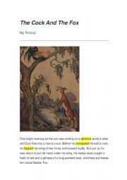 Reading exercise with Aesop�s FableThe Cock and The Fox