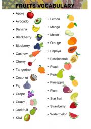 English Worksheet: Fruits