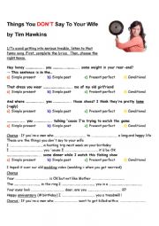 English Worksheet: Things You Don t Say To Your Wife
