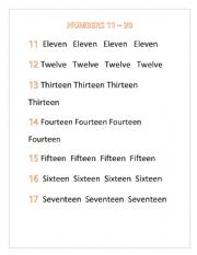 English Worksheet: Numbers 11-20