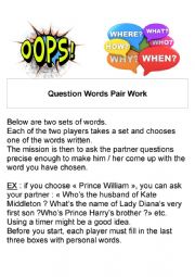 English Worksheet: A Funny Question Words Pair Work