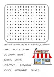 English Worksheet: Places word search