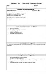 English Worksheet: Writing a Narrative planner template
