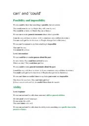 English Worksheet: Can and Could