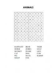Animals - word search