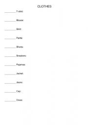 English Worksheet: clothes