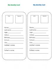 English Worksheet: Identity Card