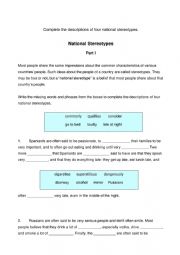 English Worksheet: National stereotypes