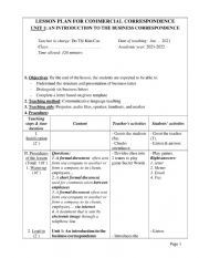 English Worksheet: Lesson Plan Chapter 1: Business Correspondence 