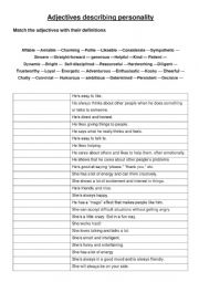 English Worksheet: adjectives describing personality