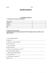 English Worksheet: Reported Speech Exercise
