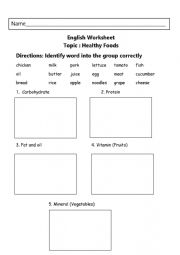 English Worksheet: Foods and Nutritions
