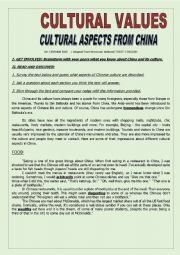 English Worksheet: CHINESE CULTURAL VALUES