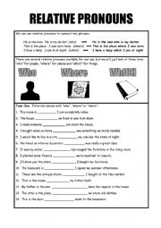 English Worksheet: Relative Pronouns - Who, Which, Where