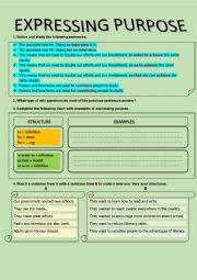 English Worksheet: EXPRESSING PURPOSE