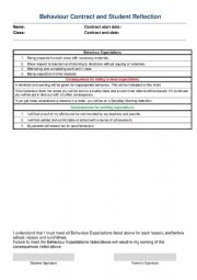 English worksheet: Student behaviour contract