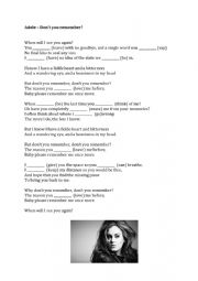 English Worksheet: Adele - Don�t you remember? PAST SIMPLE VERBS