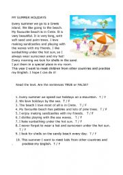 English Worksheet: Reading comprehension text with True/False sentences