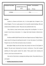 English Worksheet: end of term test n 1 8th form 