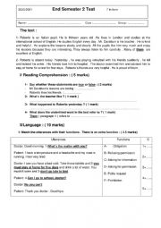 English Worksheet: End Semester 2 Test 7 th form for Tunisian pupils