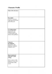 English Worksheet: Character Profile Table