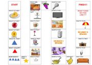 English Worksheet: English board game (food and furniture)