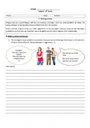 English Worksheet: Teens� problems - Writing activity (and second conditional)