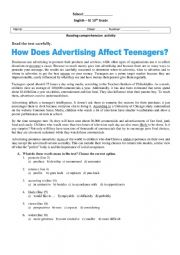 Advertising - Reading comprehension activity 