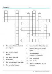 English Worksheet: crossword great britain