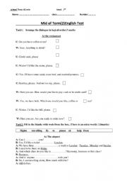 English Worksheet: mid term test 7th form