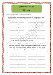 English Worksheet: Review activities 6th grade