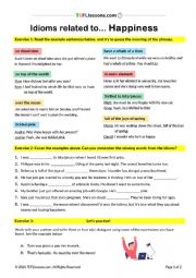 English Worksheet: Idioms related to Happiness