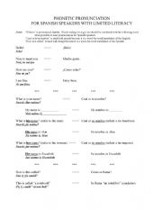 English Worksheet: Phonetic Pronunciation for Spanish Speakers with Limited Literacy -- Lesson 1