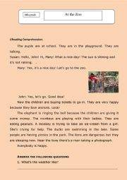 English Worksheet: At the Zoo